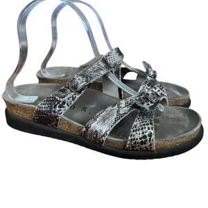 Mephisto Womens Leather Slides Sandals Snakeskin Print Slip On Shoes Silver 38 8